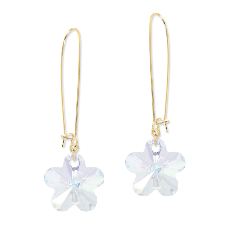 Gold Swarovski Clear Crystal Flowers Kidney Wire Earrings