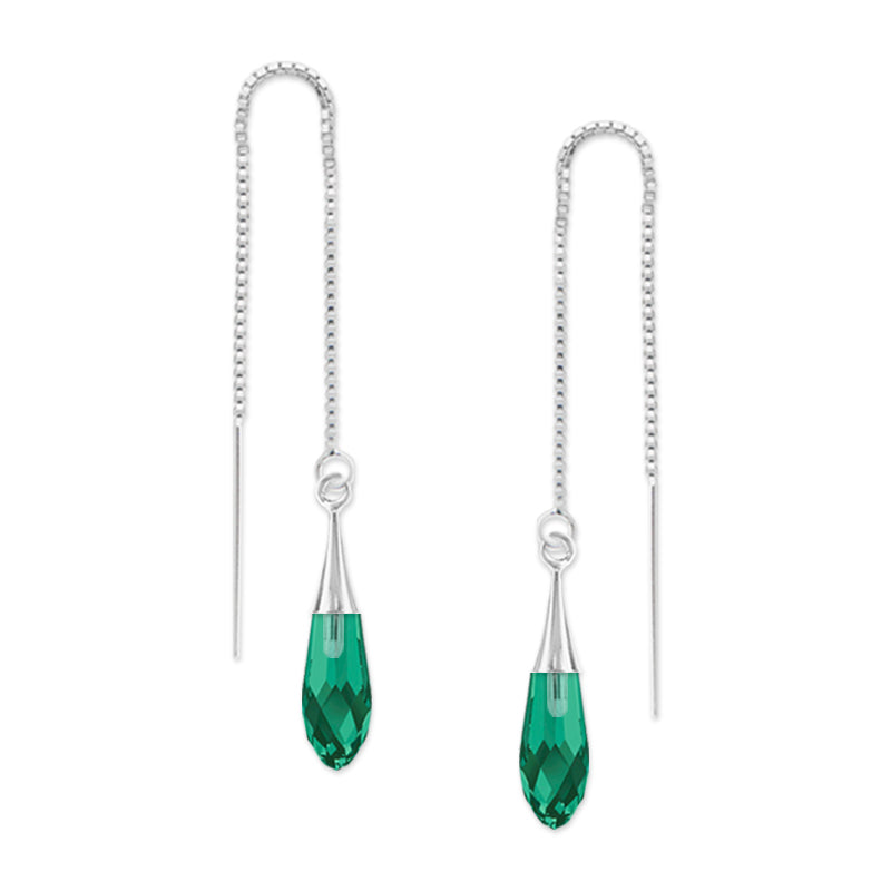 Silver Swarovski Emerald Crystal Trumpet Threader Earrings