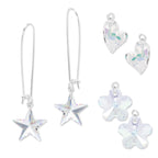 Silver Interchangeable Swarovski Clear Crystals Stars, Hearts, and Flowers Kidney Wire Earrings