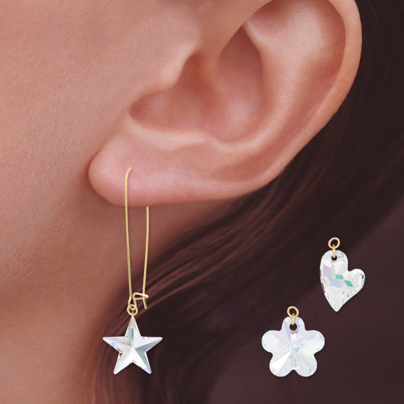 Gold Over Silver Interchangeable Swarovski Crystals Kidney Wire Earrings