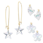 Gold Over Silver Interchangeable Swarovski Clear Crystals Stars, Hearts, and Flowers Kidney Wire Earrings