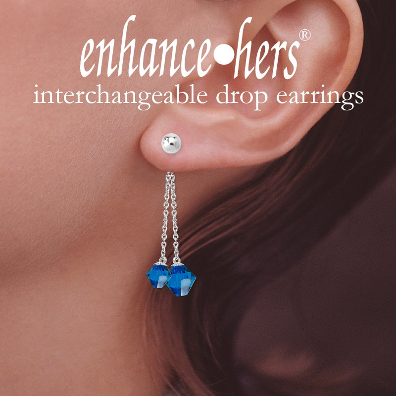 Silver Bead Swarovski Birthstone Crystal Double Dangles Interchangeable Enhancers Earrings