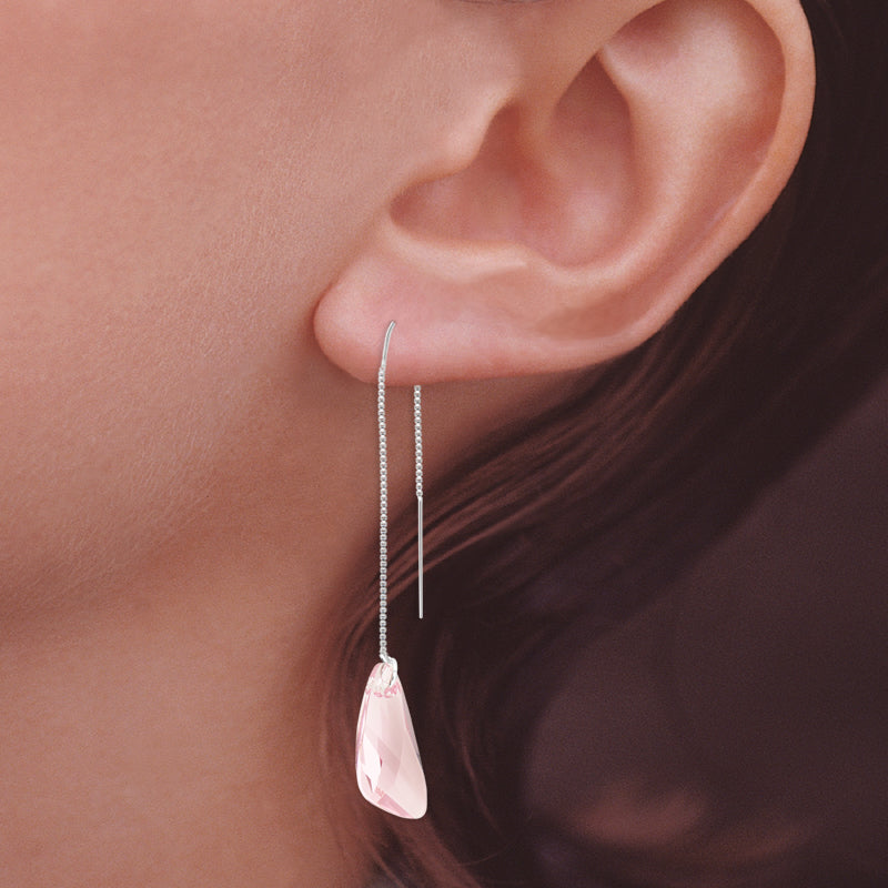 Silver Swarovski Wing Crystal U-Wire Box Chain Threader Earrings