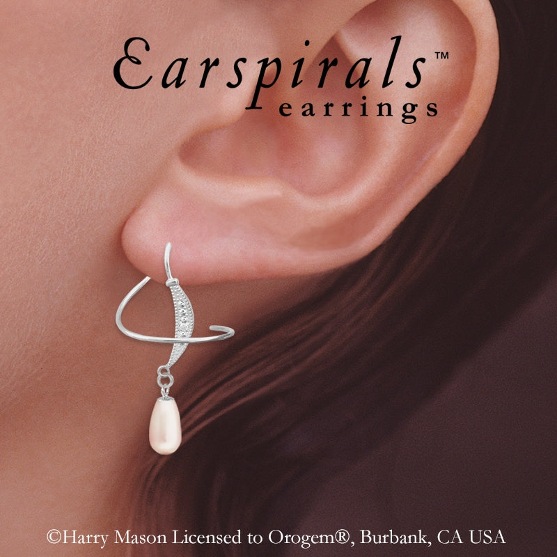 Earspirals Earrings Diamond Accent Dangling Teardrop Pearl Sterling Silver