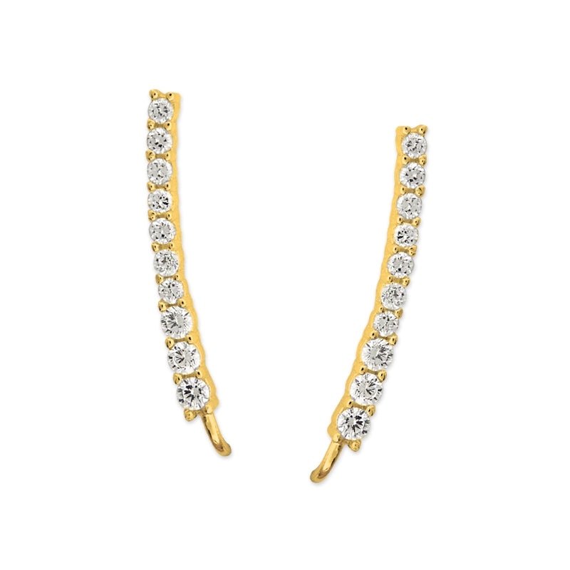Ear Climbers Subtle Arc Cubic Zirconias Ear Pin Earrings 18k Gold Over Silver