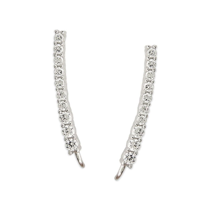 Ear Climbers Subtle Arc Cubic Zirconias Ear Pin Earrings Sterling Silver
