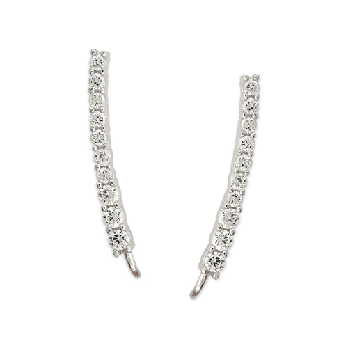 Ear Climbers Subtle Arc Cubic Zirconias Ear Pin Earrings Sterling Silver