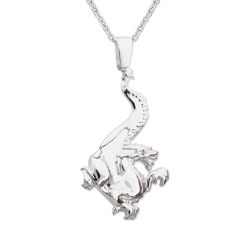 Sterling Silver Noble Dragon Pendant Necklace