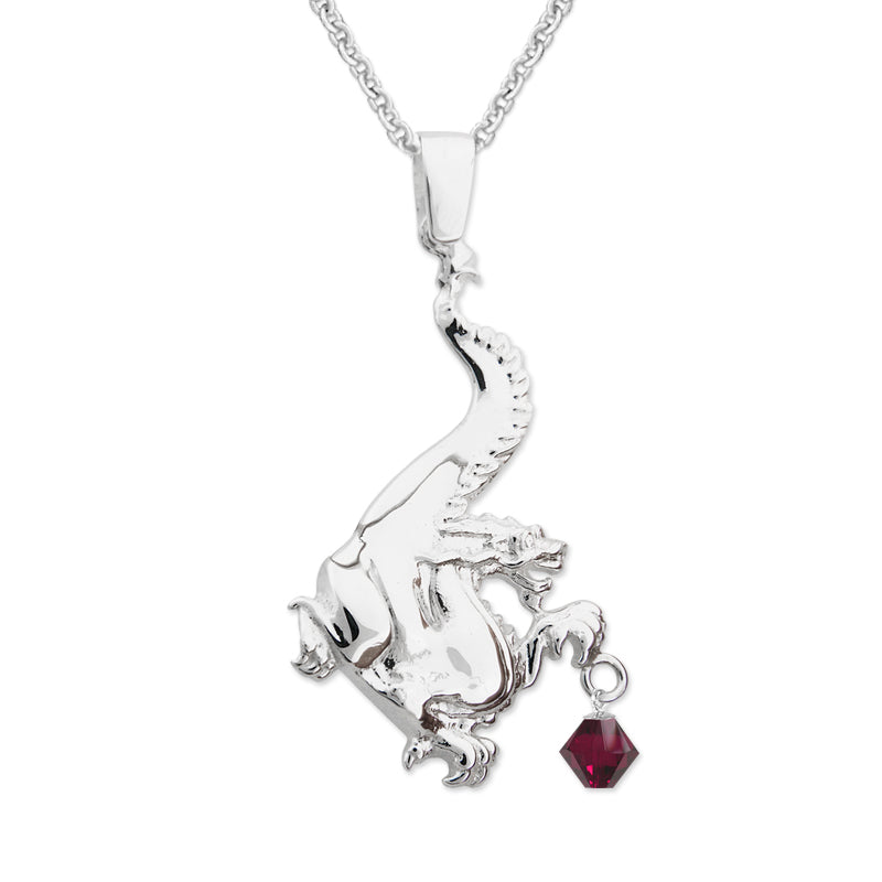 Sterling Silver Swarovski Crystal Noble Dragon Pendant Necklace