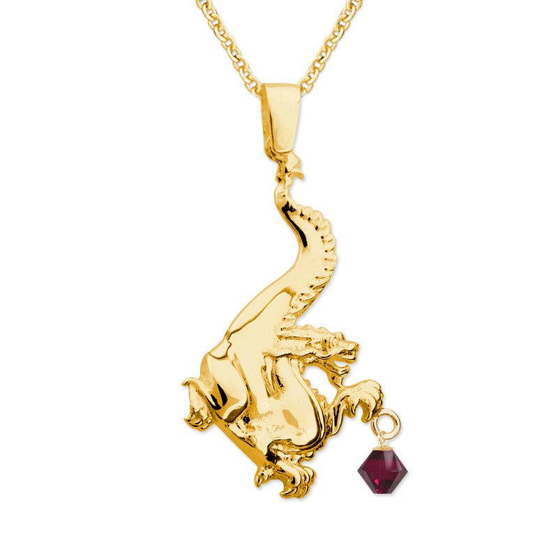 Gold Over Silver Swarovski Crystal Noble Dragon Pendant Necklace