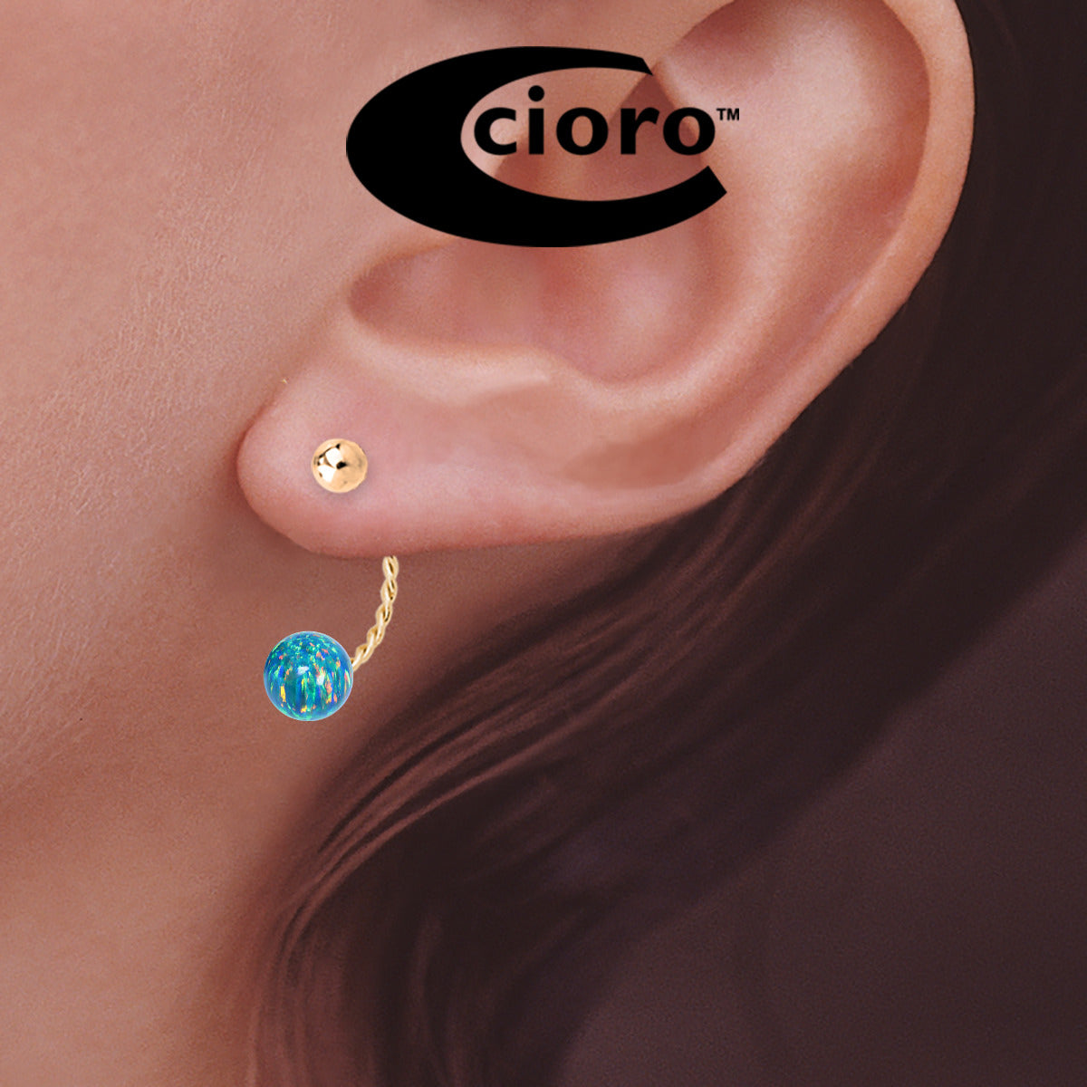 Blue Opal Cioro Illusion Twisted Hoop 18k Gold Over Sterling Silver Earrings