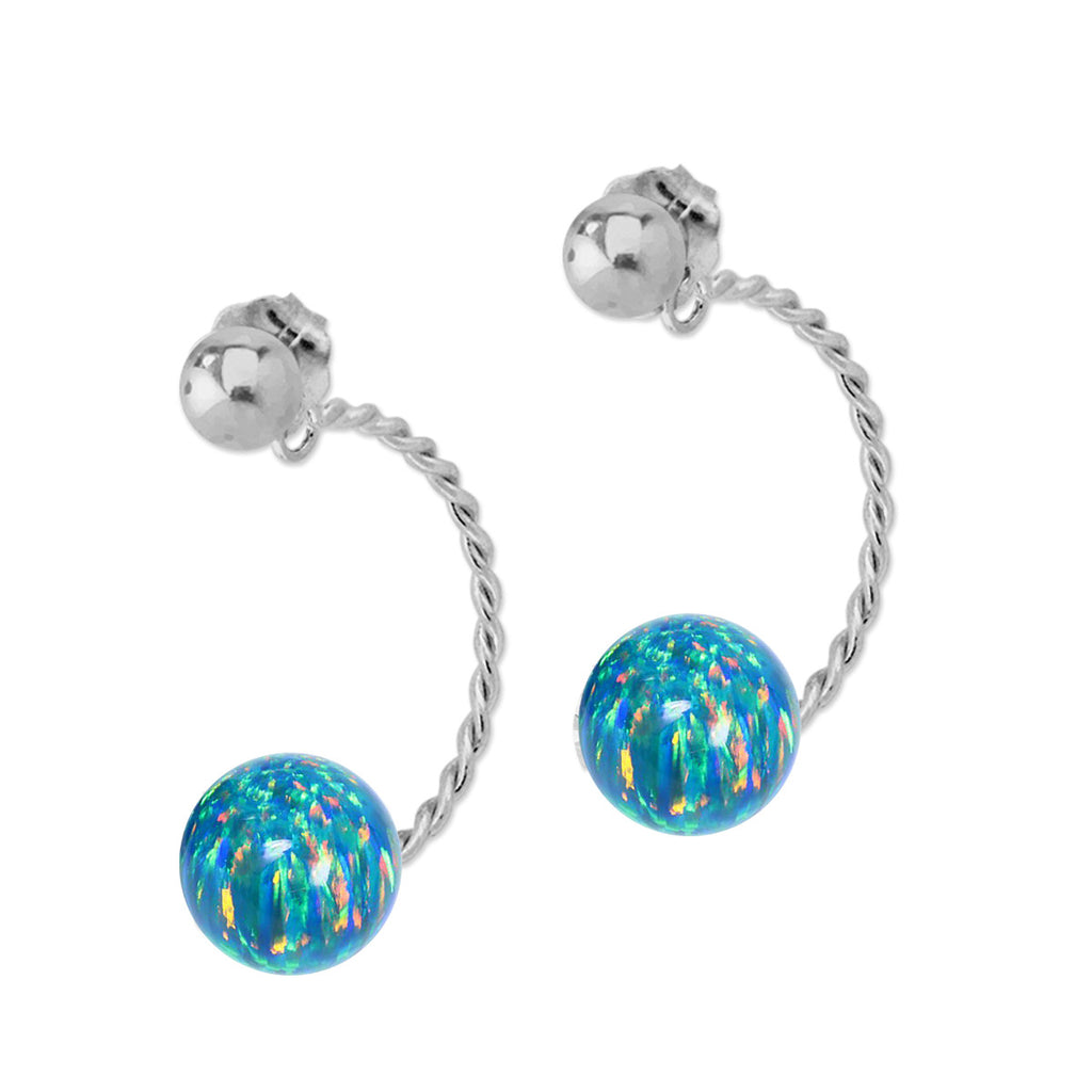 Blue Opal Cioro Illusion Twisted Hoop Silver Earrings