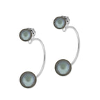 Dark Grey Freshwater Cultured Pearls Cioro Illusion Polished Hoop Silver Earrings