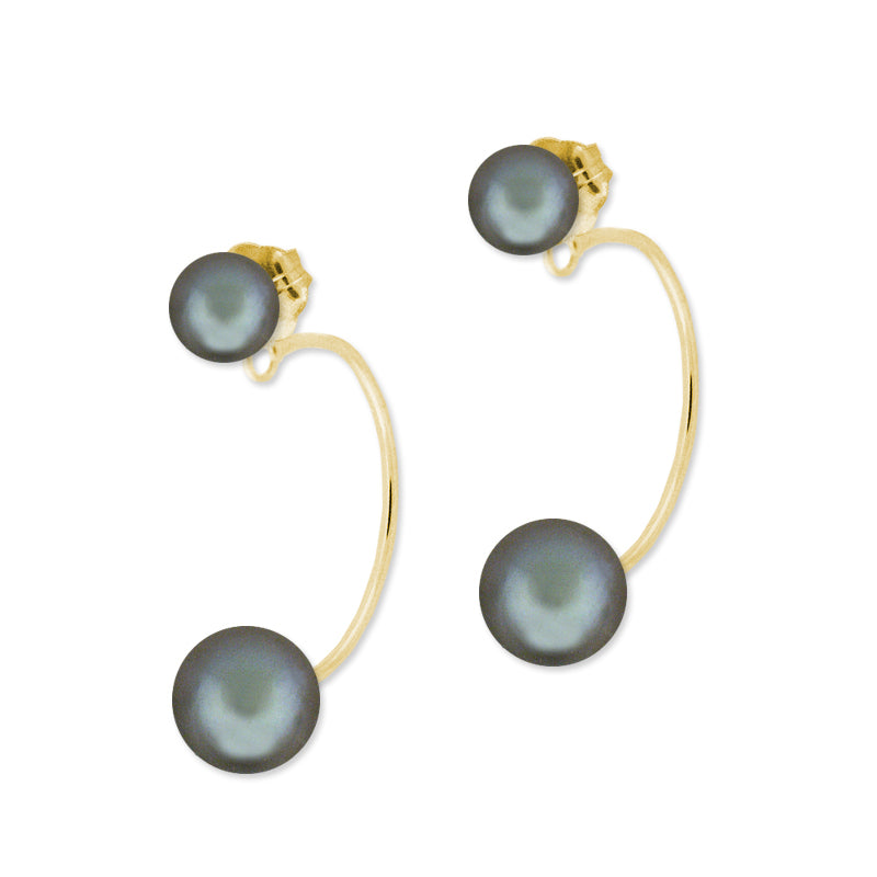 Dark Grey Freshwater Cultured Pearls Cioro Illusion Polished Hoop Gold Over Silver Earrings