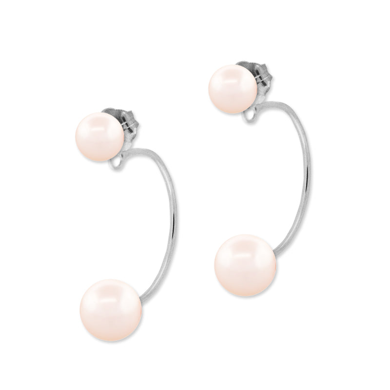 Pink Freshwater Cultured Pearls Cioro Illusion Polished Hoop Silver Earrings