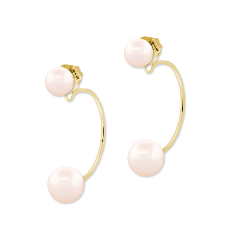 Pink Freshwater Cultured Pearls Cioro Illusion Polished Hoop Gold Over Silver Earrings