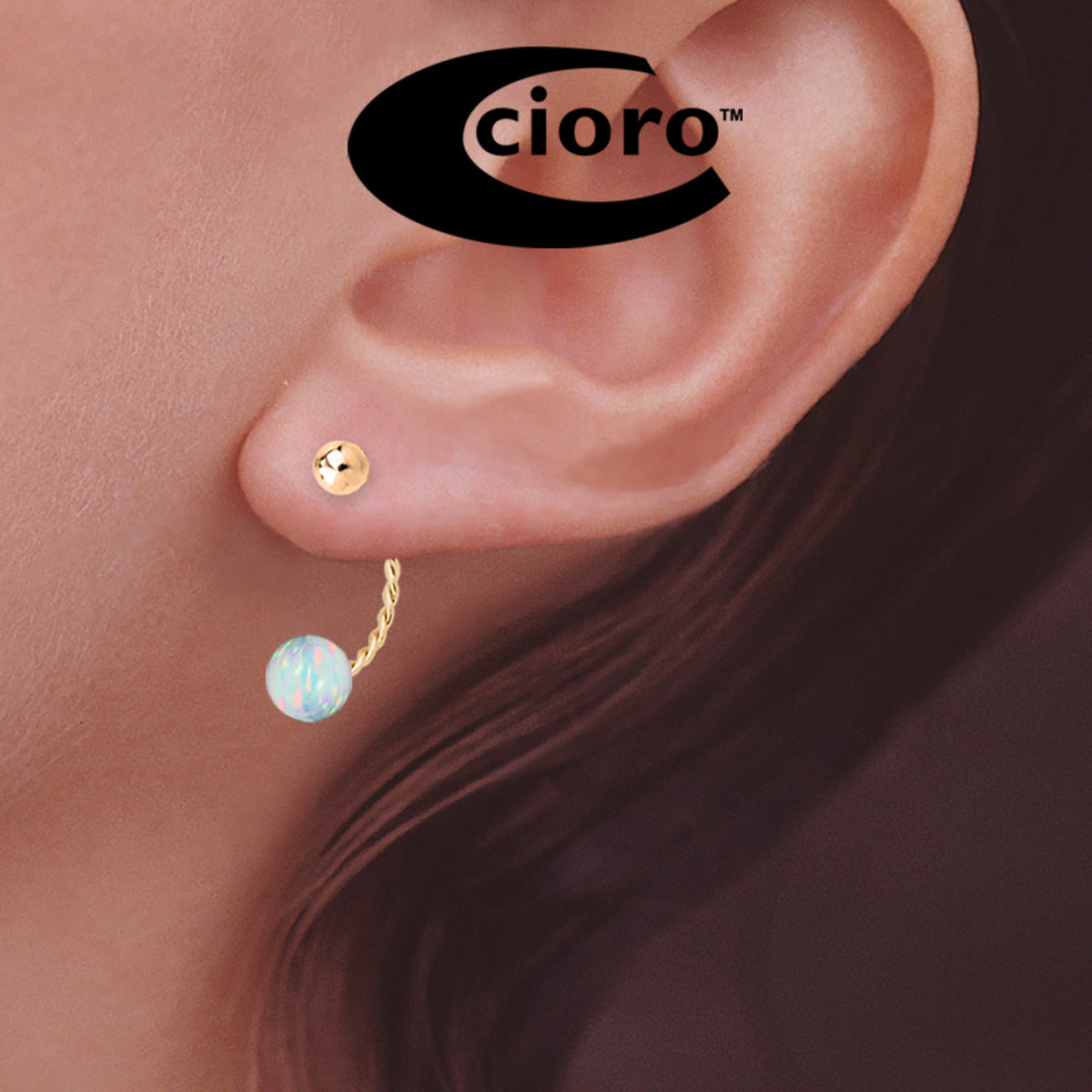 White Opal Cioro Illusion Twisted Hoop 18k Gold Over Sterling Silver Earrings