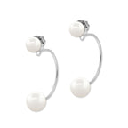 White Freshwater Cultured Pearls Cioro Illusion Polished Hoop Silver Earrings