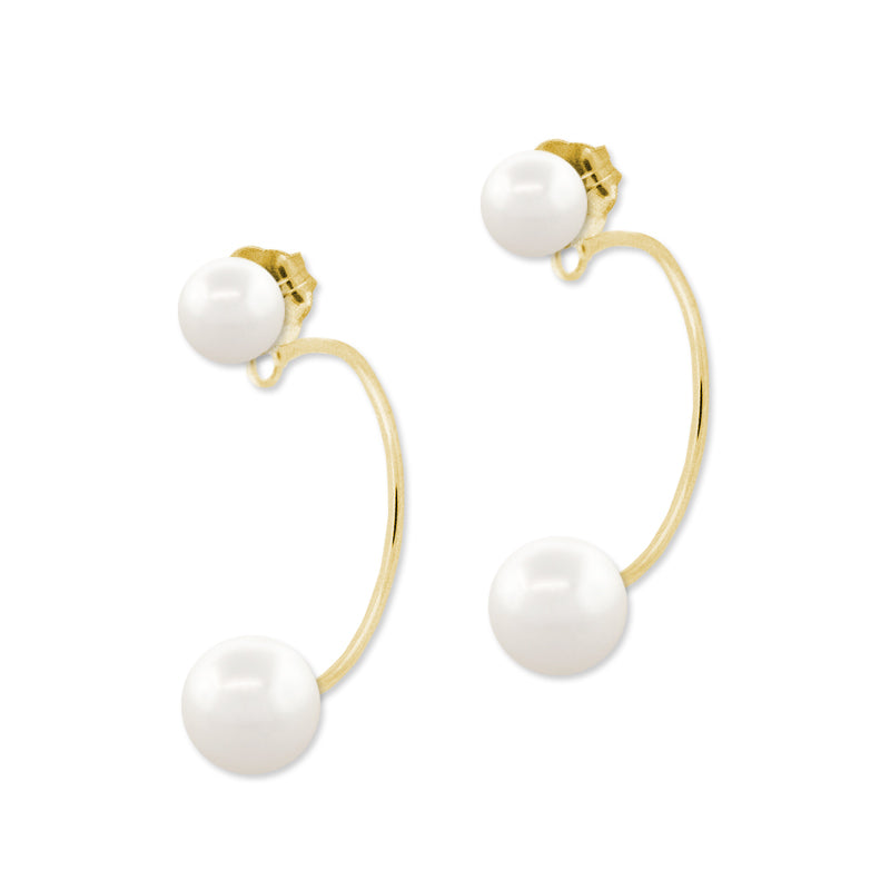 White Freshwater Cultured Pearls Cioro Illusion Polished Hoop Gold Over Silver Earrings