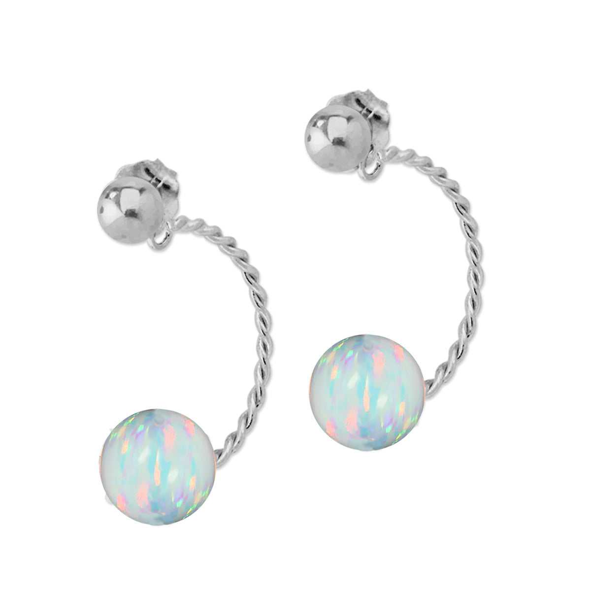 White Opal Cioro Illusion Twisted Hoop Silver Earrings