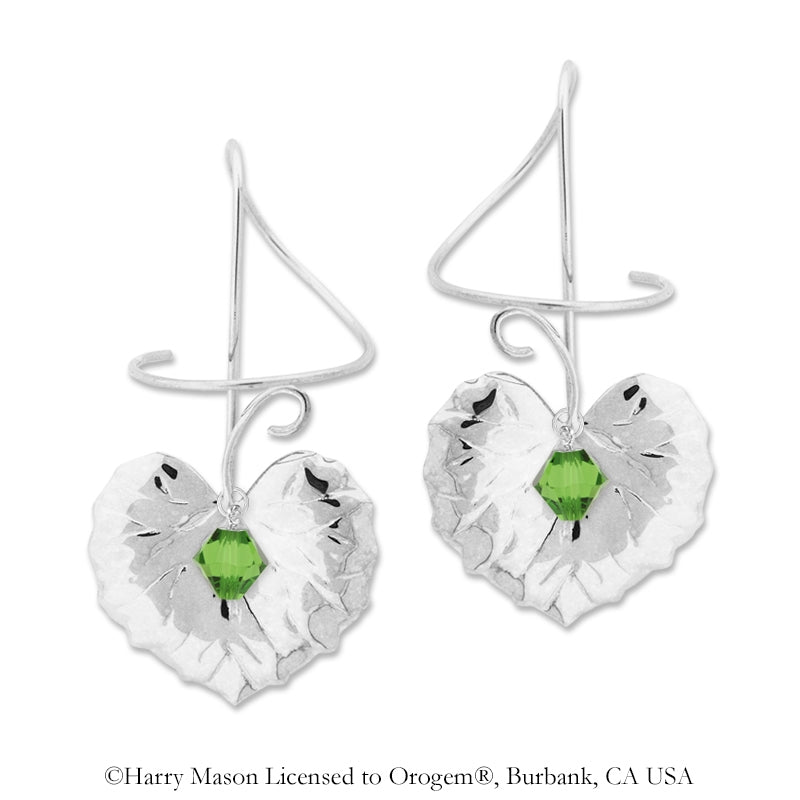Earspirals Earrings Galax Virginia Leaf with Swarovski Crystal Sterling Silver