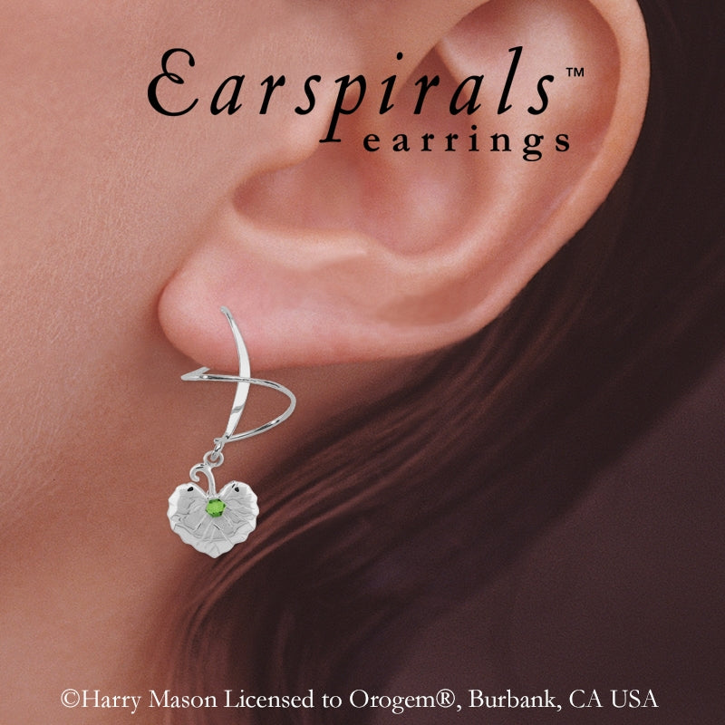 Earspirals Earrings Dangle Galax Virginia Leaf with Swarovski Crystal Sterling Silver