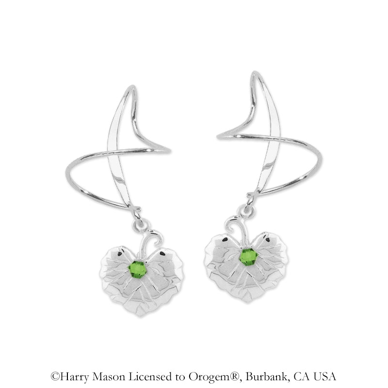Earspirals Earrings Dangle Galax Virginia Leaf with Swarovski Crystal Sterling Silver