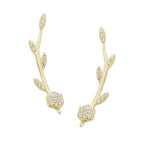  Ear Pin Ear Climber Earrings Flower Stem Cubic Zirconia 18k Gold Over Silver