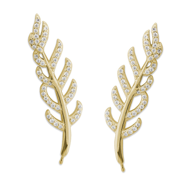 Ear Pin Earclimber Earrings Cubic Zirconia Vine Larger Ears Gold Over Silver