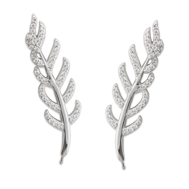 Ear Pin Earclimber Earrings Cubic Zirconia Vine Larger Ears Sterling Silver