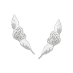 Stone Accent Heart with Wings Silver Ear Pin Earrings