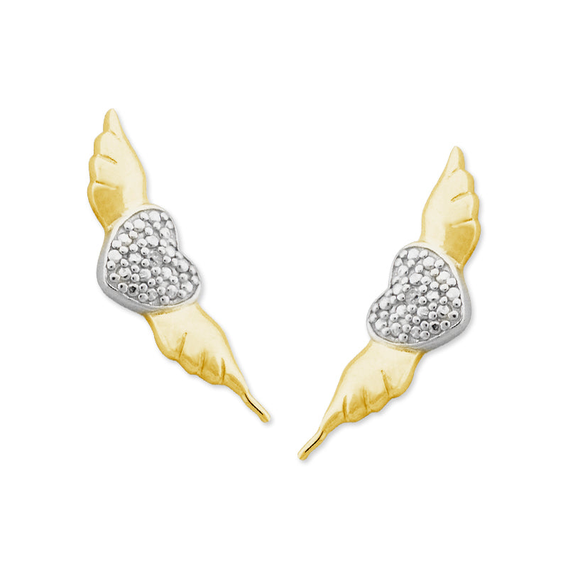 Stone Accent Heart with Wings Silver Ear Pin Earrings