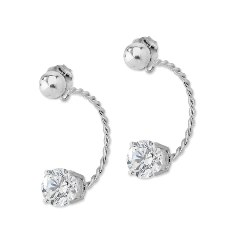 1.50 Carats. Twt. Round Cubic Zirconia Cioro Illusion Twisted Rope Silver Earrings
