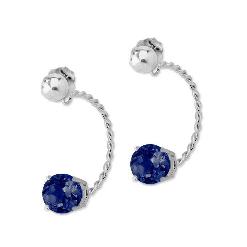 1.50 Carats. Twt. Round Birthstone Twisted Rope Front to Back Earrings Silver