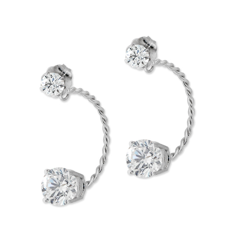 2 Carats. Twt. Round Cubic Zirconia Cioro Illusion Twisted Rope Earrings Sterling Silver