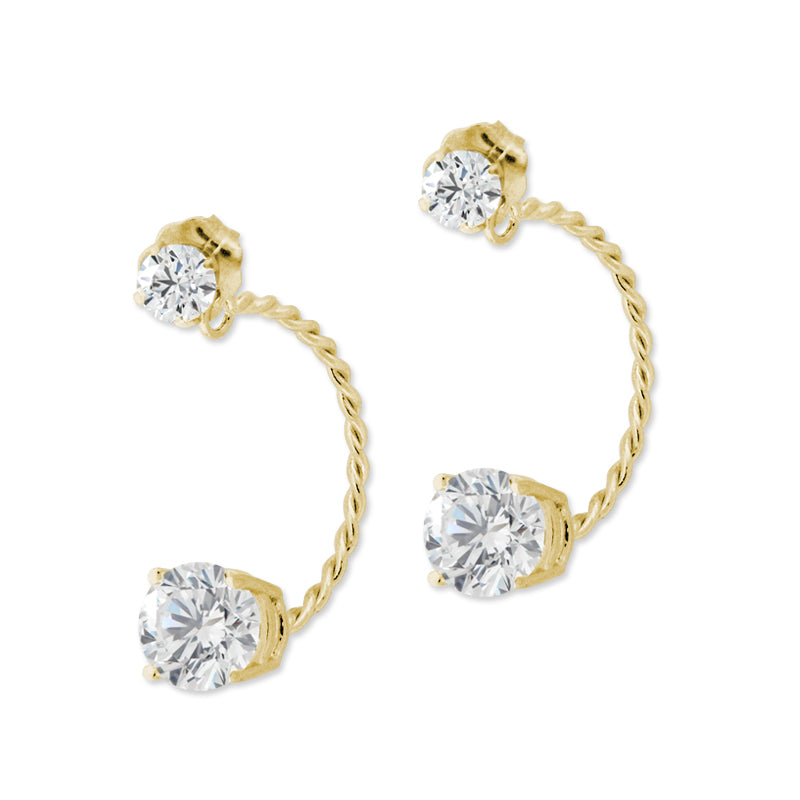 2 Carats. Twt. Round Cubic Zirconia Cioro Illusion Twisted Rope Earrings Gold Over Silver