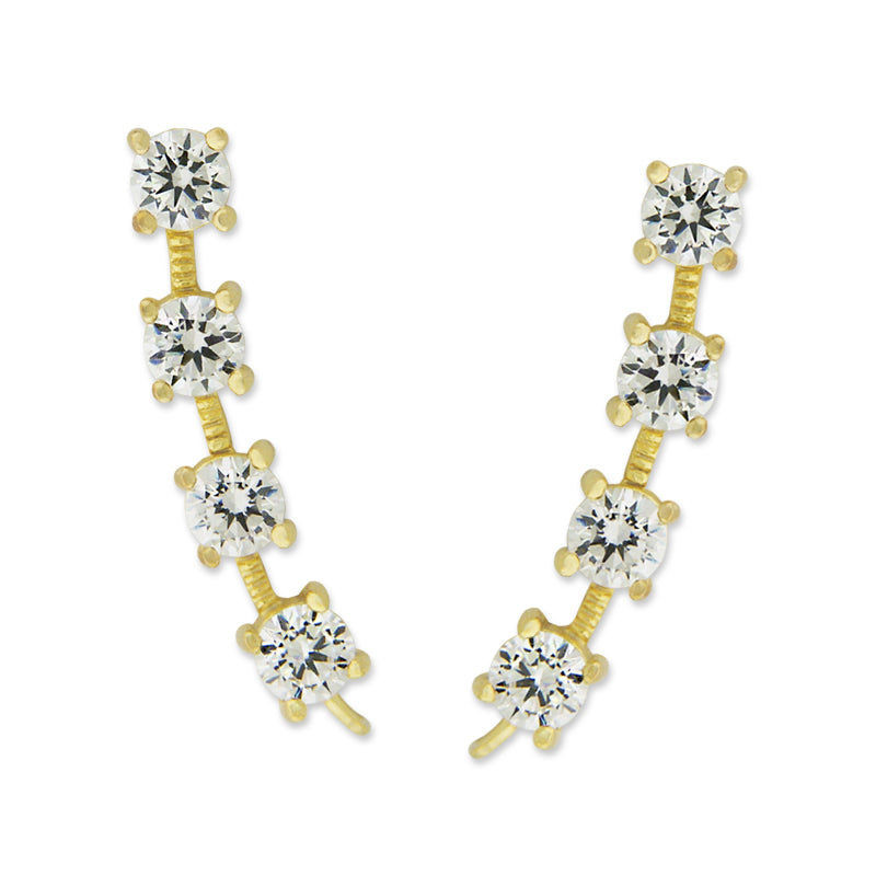 Ear Pin Earclimber Earrings 4-in-1 Arc Cubic Zirconia for Larger Ears Gold Over Silver