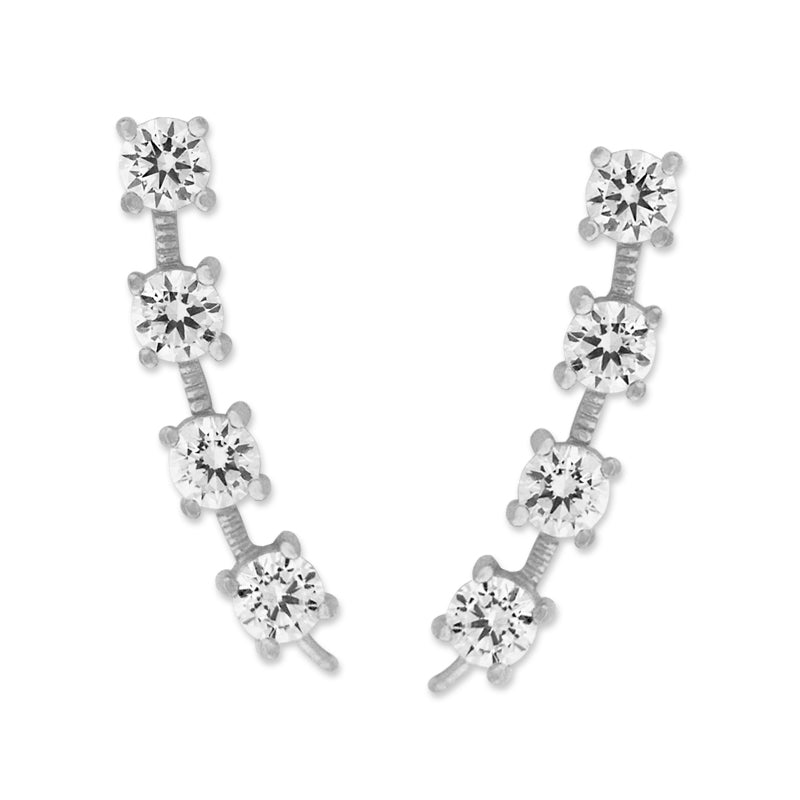 Ear Pin Earclimber Earrings 4-in-1 Arc Cubic Zirconia for Larger Ears Sterling Silver