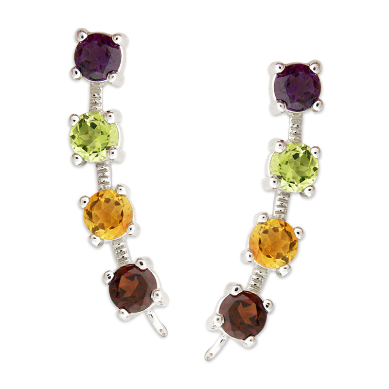 Multi-Color Genuine Gemstone Sterling Silver Ear Pin Earrings