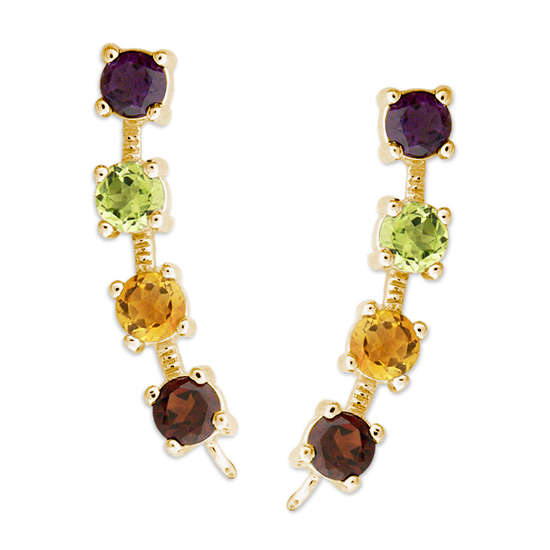 Multi-Color Genuine Gemstone Gold Over Silver Ear Pin Earrings