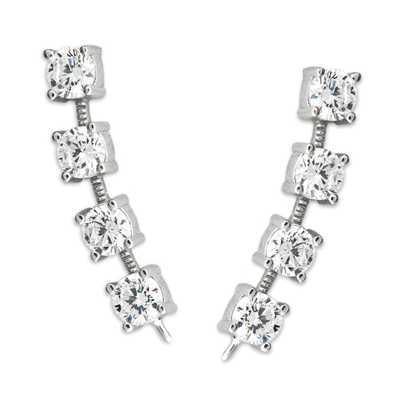 Sterling Silver 4-in-1 Bold Arc Cubic Zirconia Ear Pin Earrings