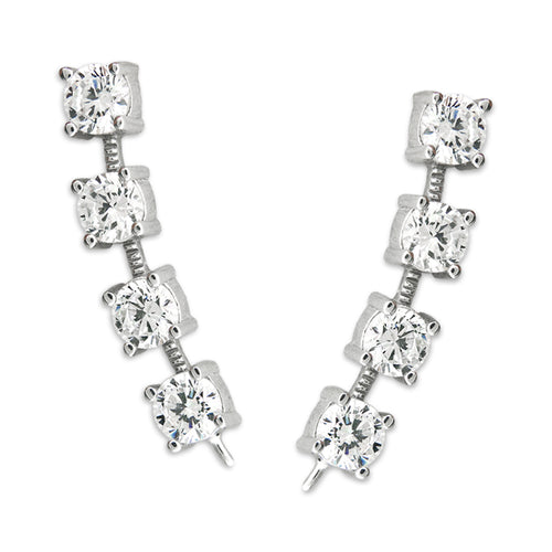 Sterling Silver 4-in-1 Bold Arc Cubic Zirconia Ear Pin Earrings
