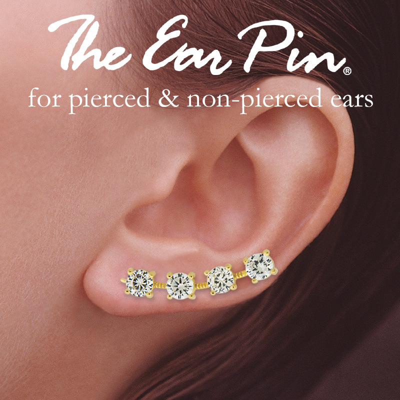 18k Gold Over Silver 4-in-1 Bold Arc Cubic Zirconia Ear Pin Earrings