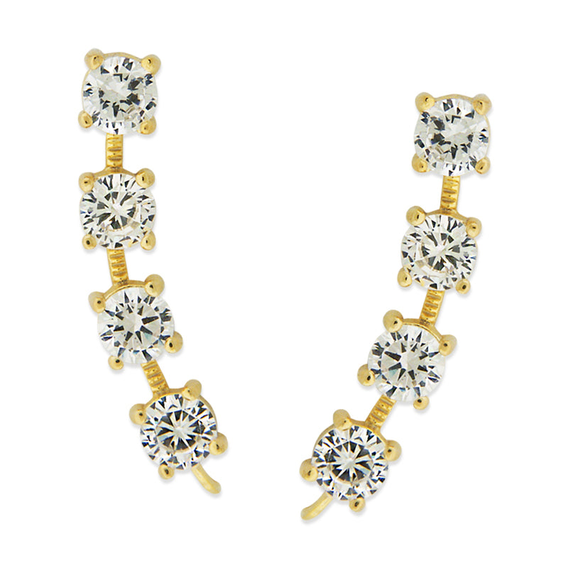 18k Gold Over Silver 4-in-1 Bold Arc Cubic Zirconia Ear Pin Earrings
