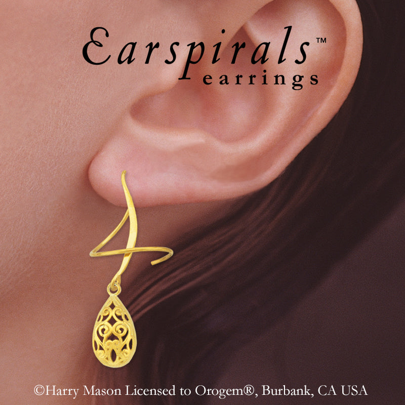 18k Gold Over Silver Puffed Teardrop Earspirals Earrings