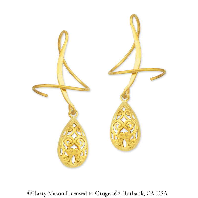18k Gold Over Silver Puffed Teardrop Earspirals Earrings
