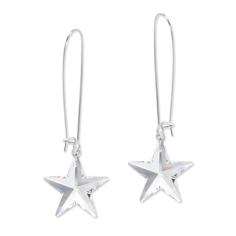 Silver Swarovski Clear Crystal Stars Kidney Wire Earrings