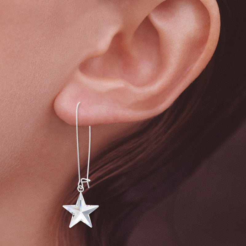 Silver Swarovski Crystal Stars Kidney Wire Earrings
