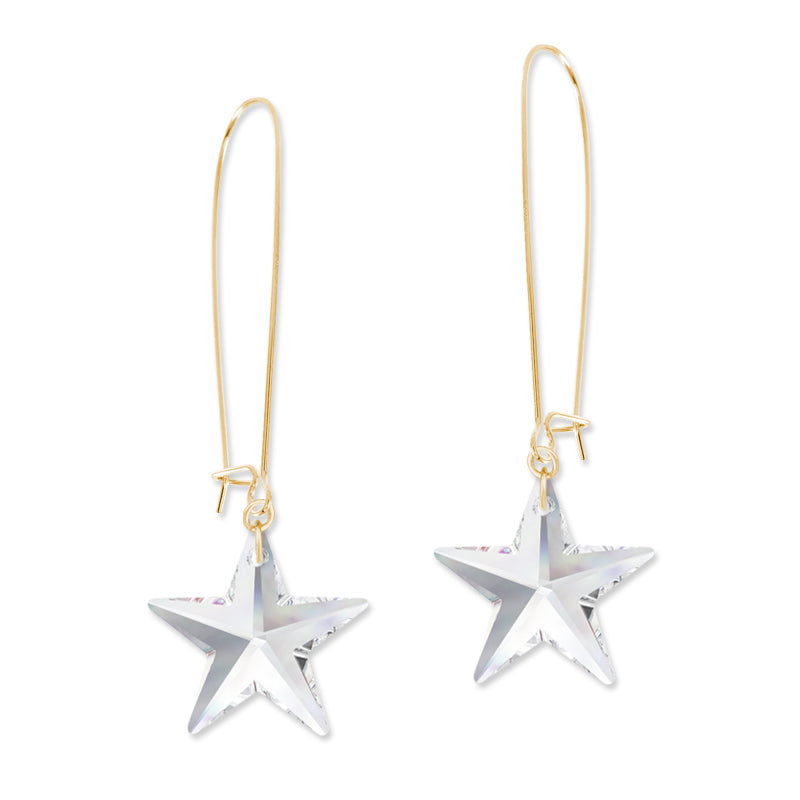 Gold Swarovski Clear Crystal Stars Kidney Wire Earrings