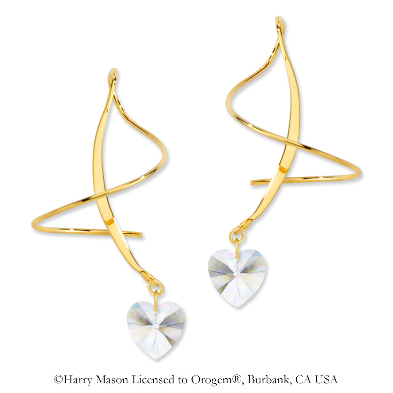 18k Gold Over Silver Clear Swarovski Crystal Crescent Earspirals Earrings